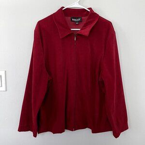 Briggs NY red velvet style collared full zip long sleeved shirt women size 18W